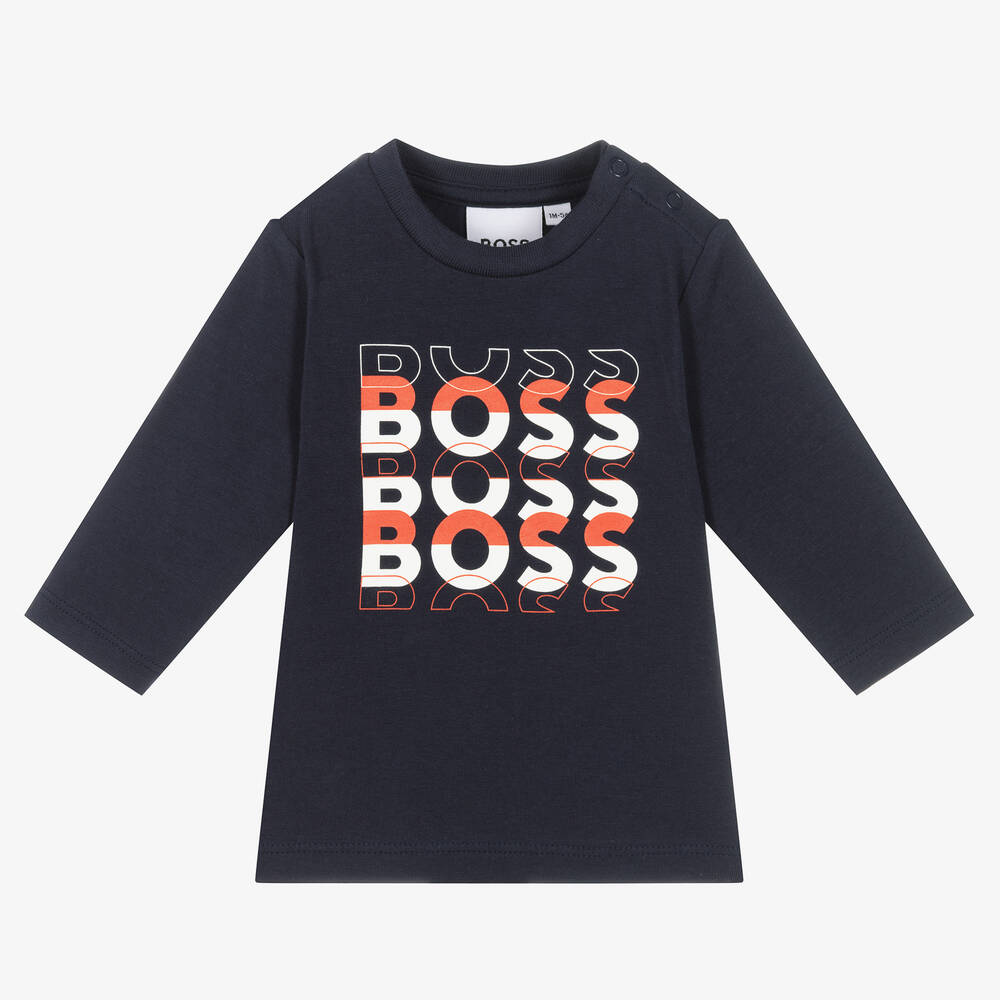 BOSS - Baby Boys Navy Blue Cotton Jersey Top | Childrensalon