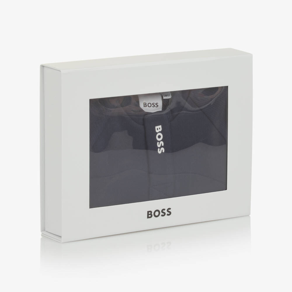 BOSS-Baby Boys Navy Blue Cotton Jersey Tracksuit with Whites Trims | Childrensalon Outlet