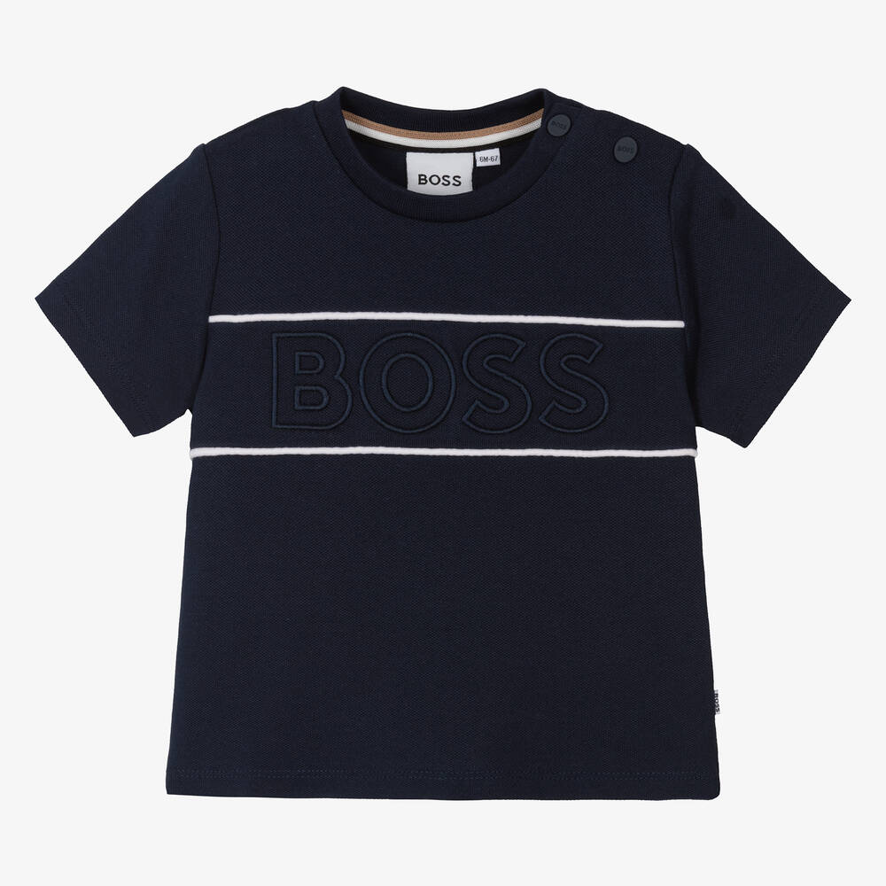 BOSS-Baby Boys Navy Blue Cotton Piqué T-Shirt | Childrensalon Outlet