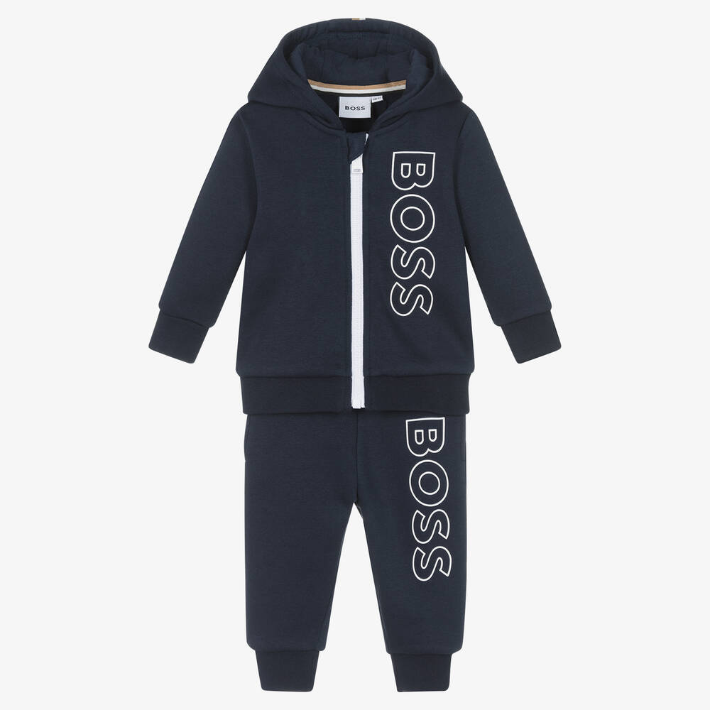 BOSS - بدلة رياضية أطفال ولادي قطن جيرسي لون كحلي | Childrensalon