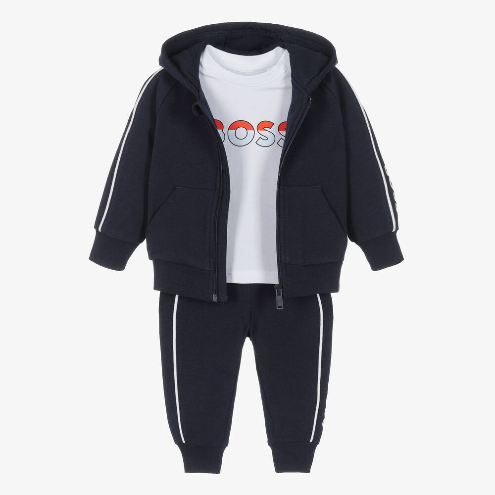 BOSS - Baby Boys Navy Blue Cotton Tracksuit Set | Childrensalon Outlet