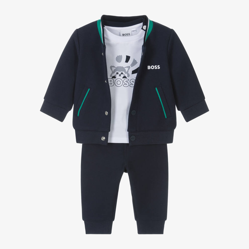 BOSS-Baby Boys Navy Blue Cotton Tracksuit Set | Childrensalon Outlet
