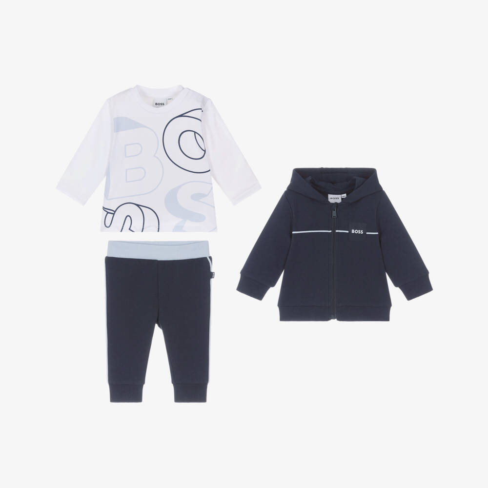 BOSS-Baby Boys Navy Blue Cotton Tracksuit Set | Childrensalon Outlet