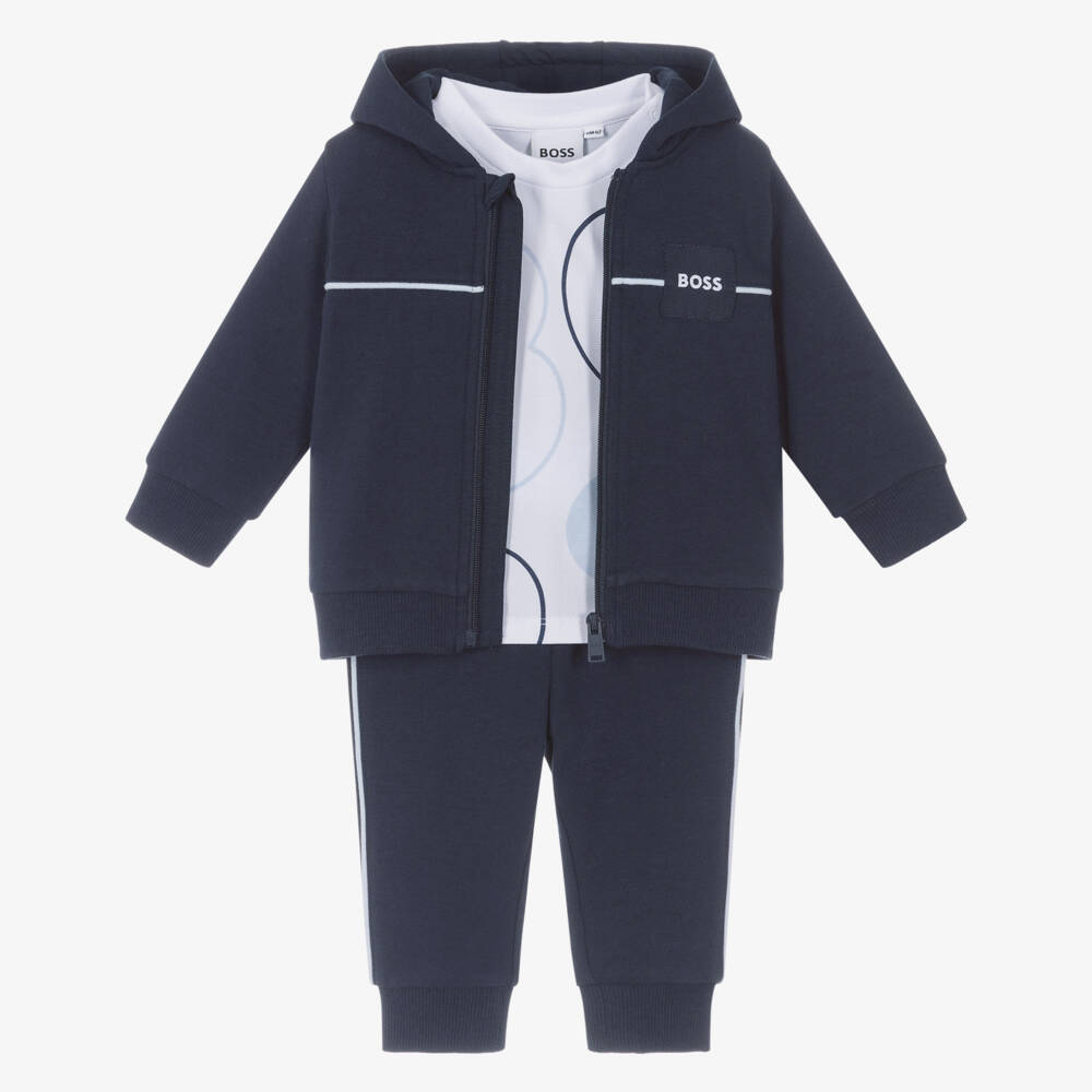 BOSS-Baby Boys Navy Blue Cotton Tracksuit Set | Childrensalon Outlet