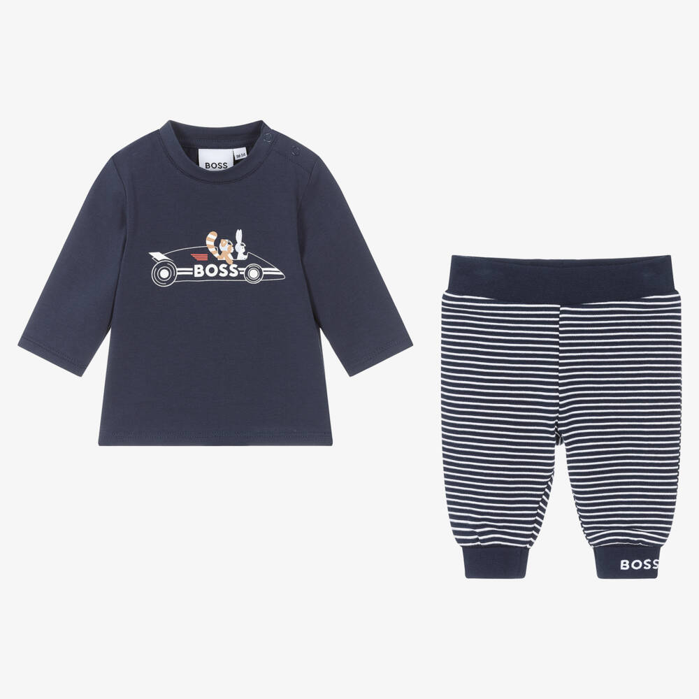 BOSS-Baby Boys Navy Blue Cotton Trouser Set | Childrensalon Outlet