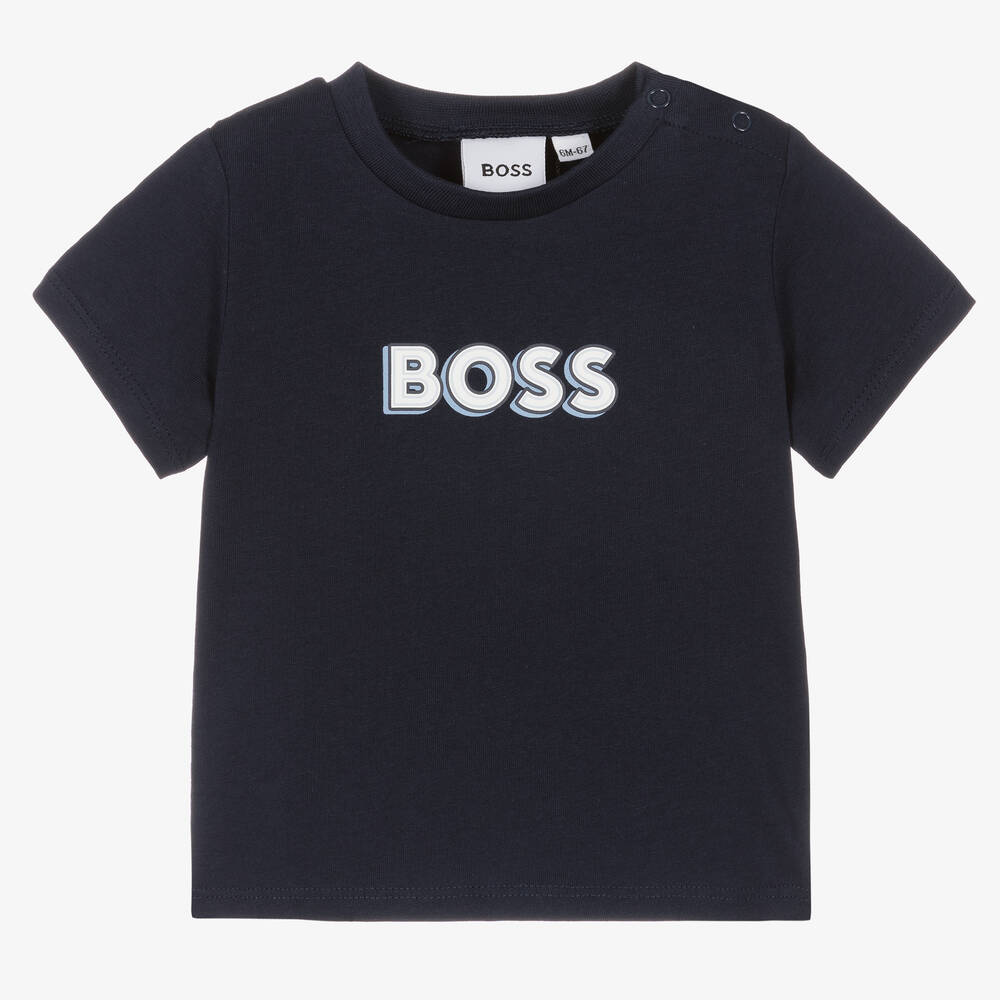 BOSS - Baby Boys Navy Blue Logo T-Shirt | Childrensalon