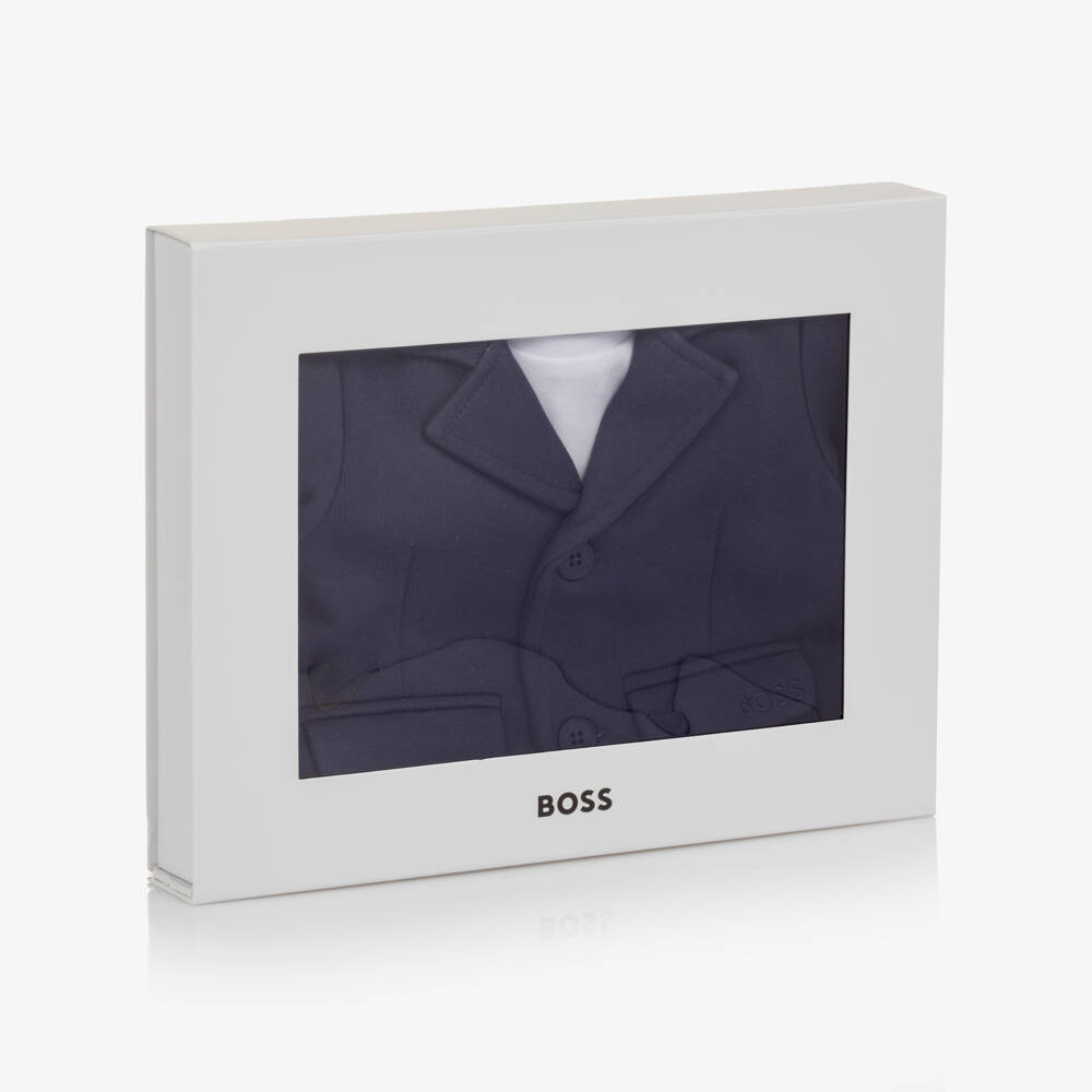 BOSS-Baby Boys Navy Blue Suit Romper | Childrensalon Outlet