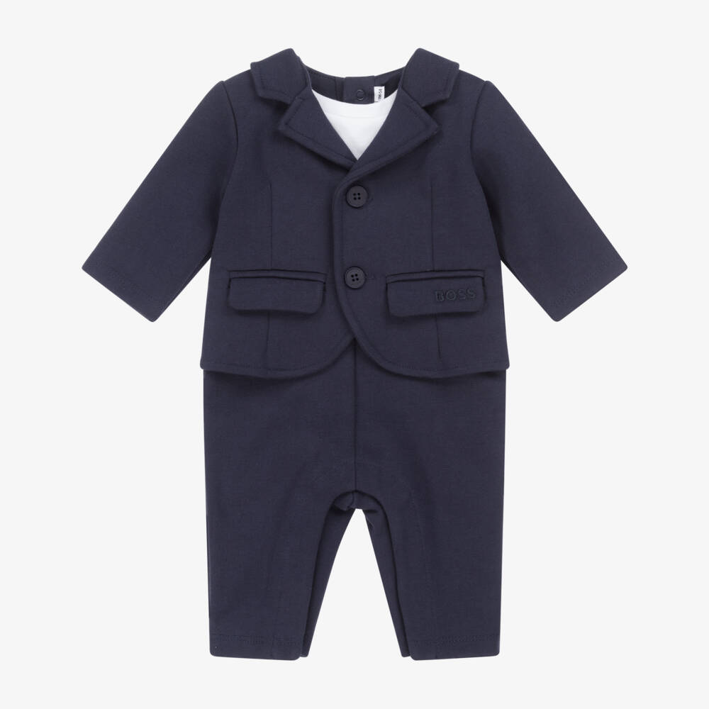 BOSS-Baby Boys Navy Blue Suit Romper | Childrensalon Outlet