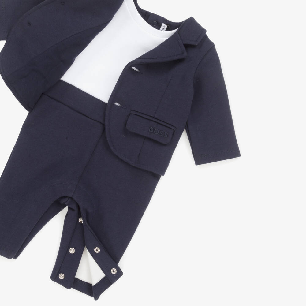 BOSS-Baby Boys Navy Blue Suit Romper | Childrensalon Outlet