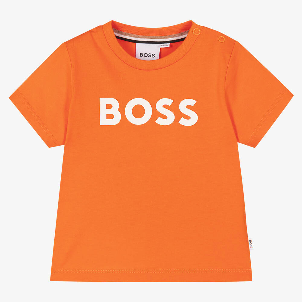 BOSS - Baby Boys Orange Cotton Logo T-Shirt | Childrensalon
