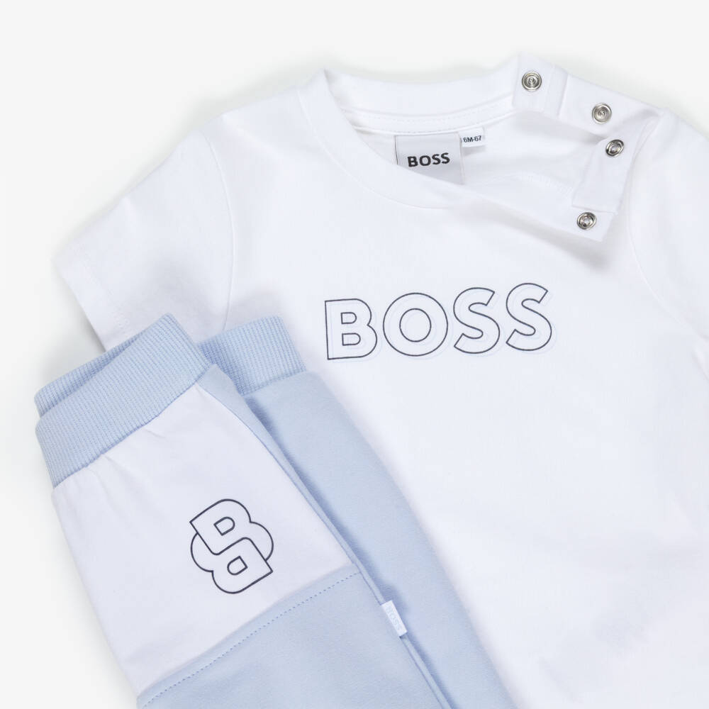 BOSS-Baby Boys Pale Blue Cotton Double B Tracksuit Set | Childrensalon Outlet