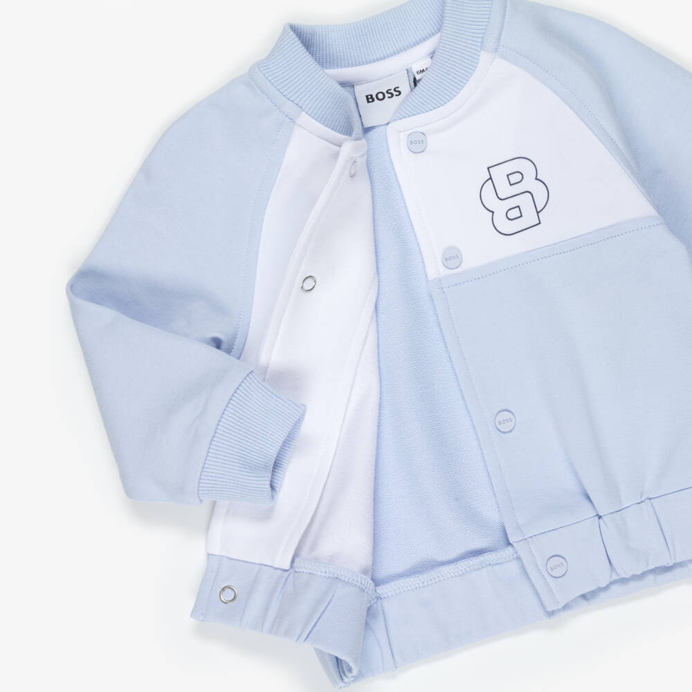 BOSS-Baby Boys Pale Blue Cotton Double B Tracksuit Set | Childrensalon Outlet