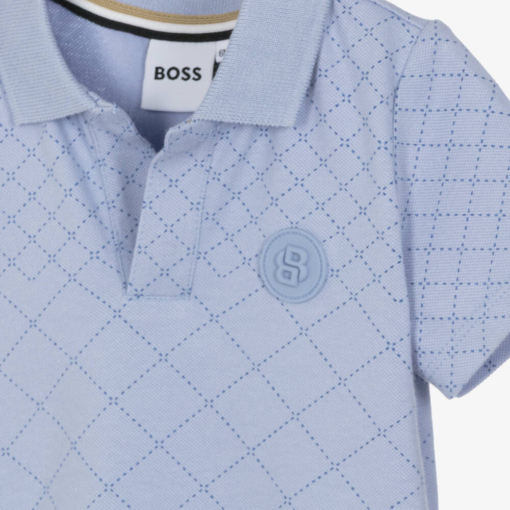 BOSS-Baby Boys Pale Blue Cotton Polo Shirt | Childrensalon Outlet