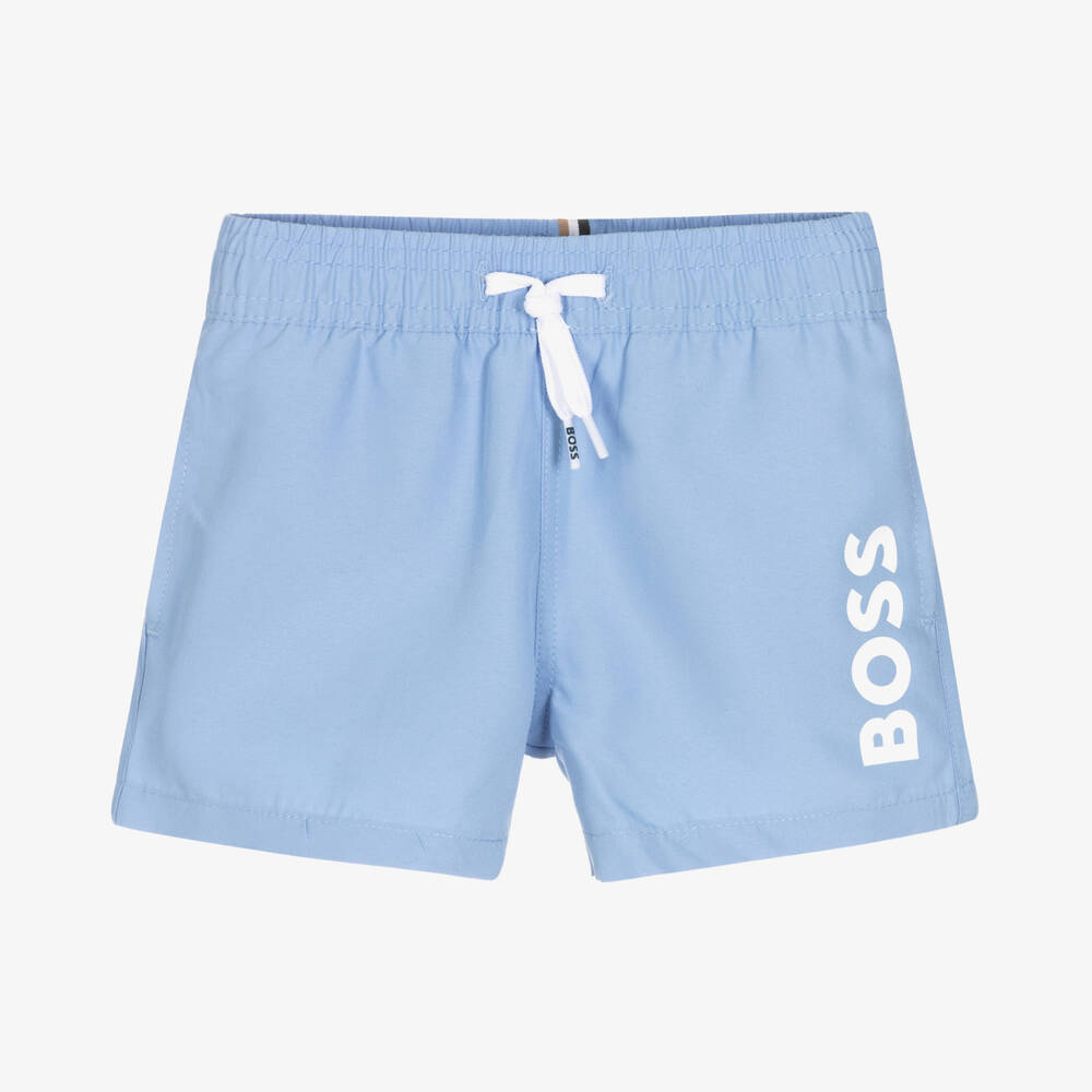 BOSS - Baby Boys Pale Blue Logo Swim Shorts | Childrensalon