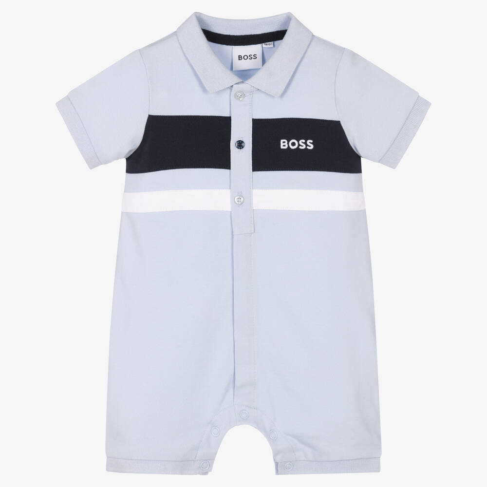 BOSS - Baby Boys Pale Blue Piqué Cotton Shortie | Childrensalon