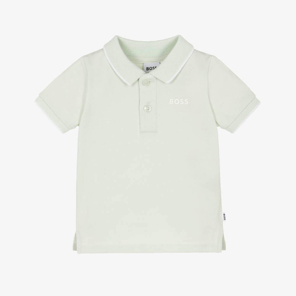 BOSS-Baby Boys Pale Green Cotton Polo Shirt | Childrensalon Outlet