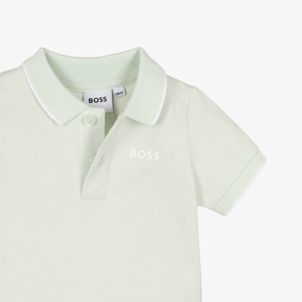BOSS-Baby Boys Pale Green Cotton Polo Shirt | Childrensalon Outlet