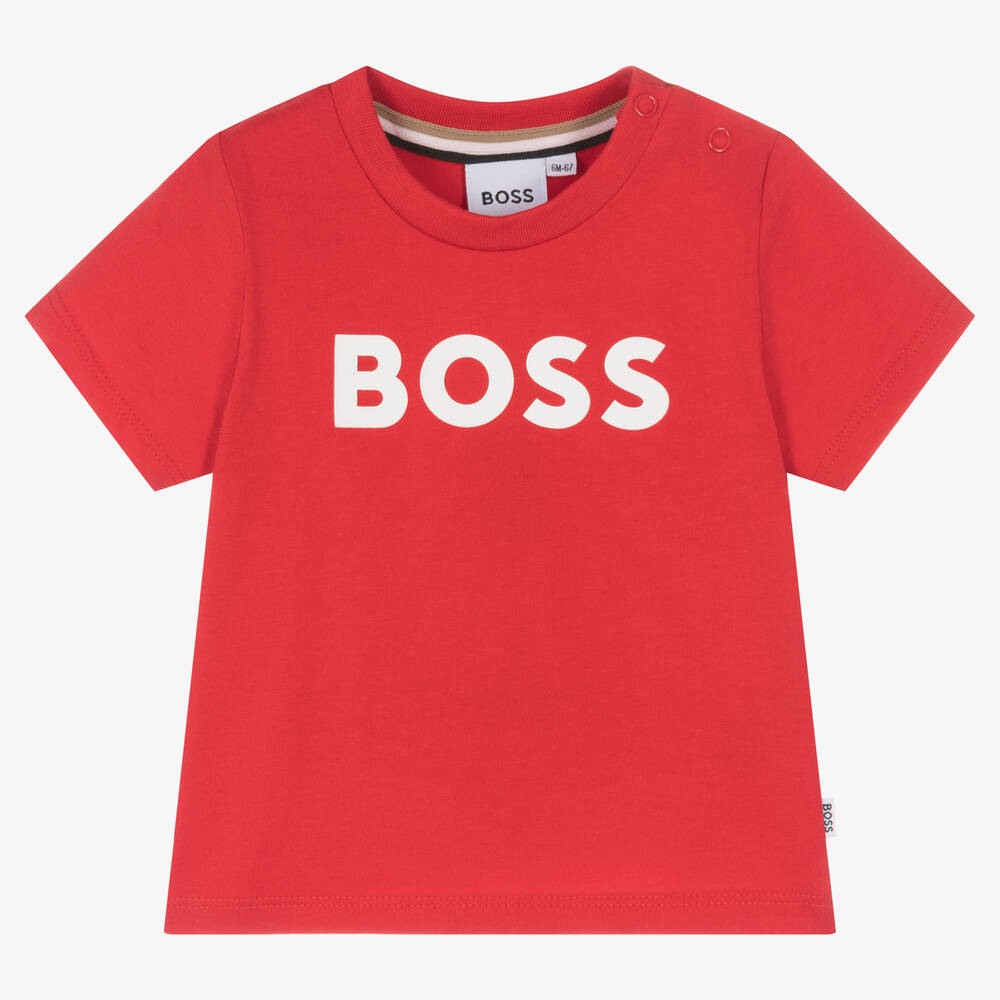 BOSS - Baby Boys Red Cotton Logo T-Shirt | Childrensalon