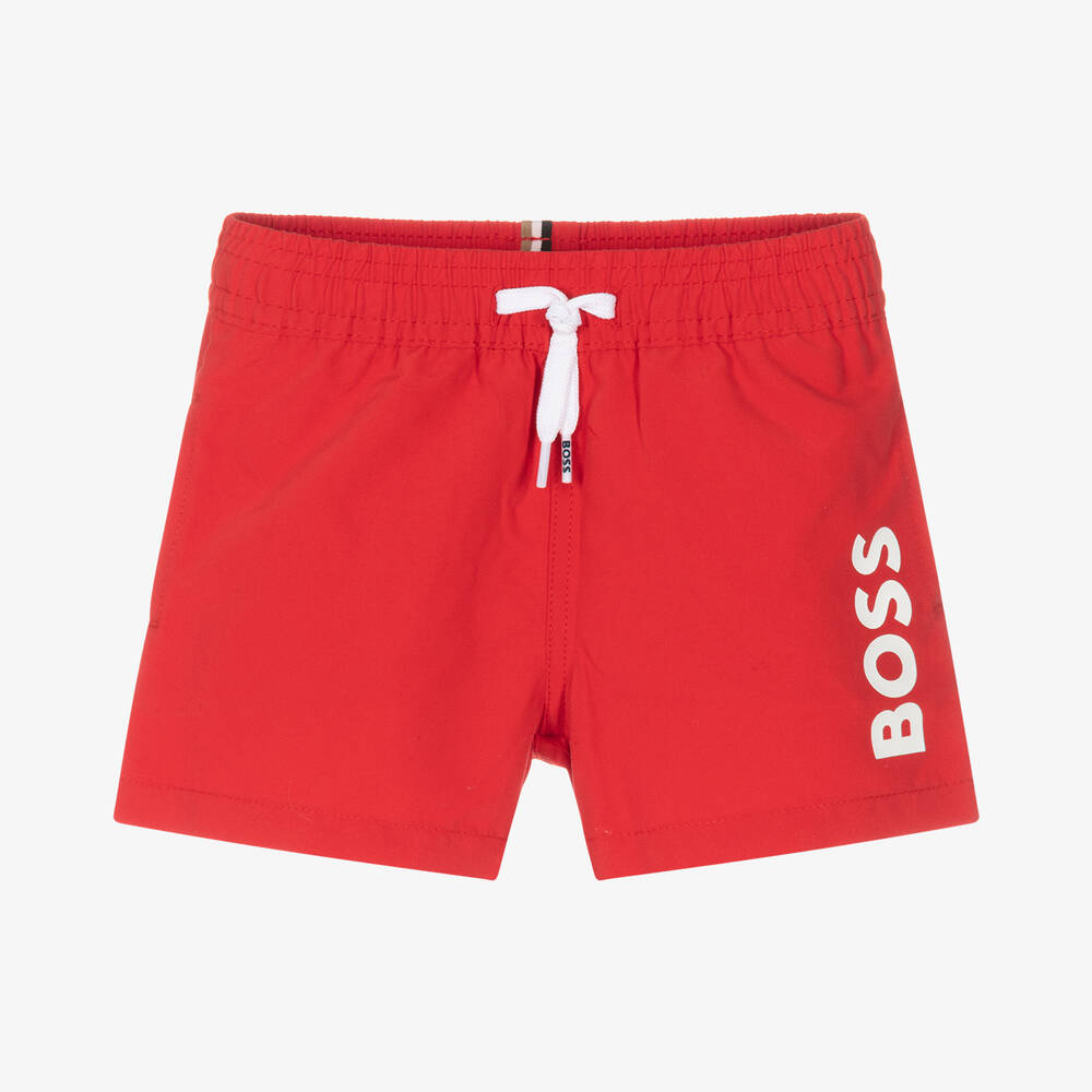 BOSS - Baby Boys Red Logo Swim Shorts | Childrensalon