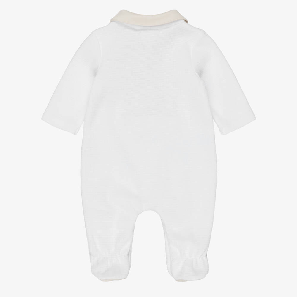 BOSS-Baby Boys White & Beige Cotton Polo Babygrow | Childrensalon Outlet