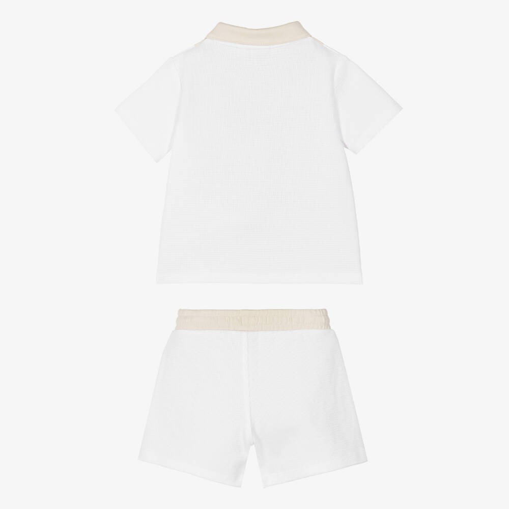 BOSS-Baby Boys White & Beige Knitted Cotton Shorts Set | Childrensalon Outlet