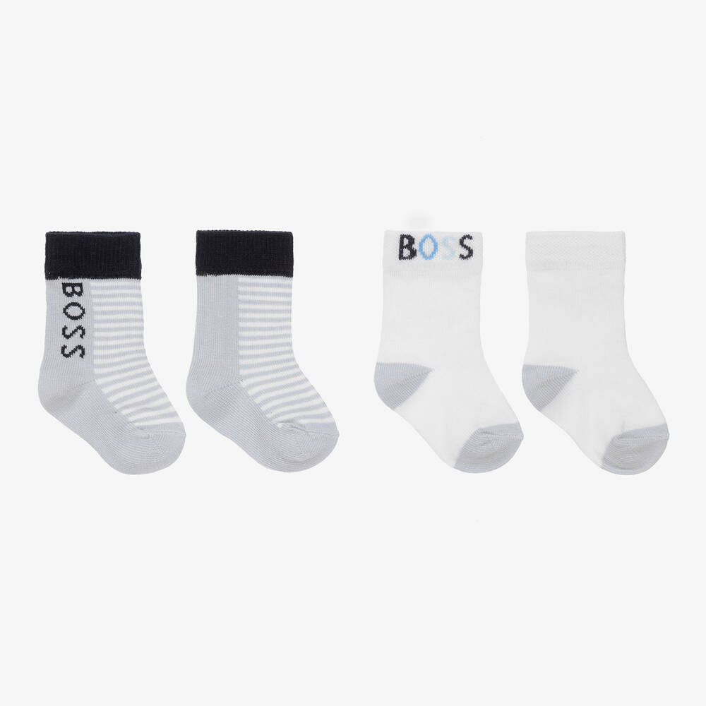 BOSS Baby Boys White Blue Cotton Socks 2 Pack