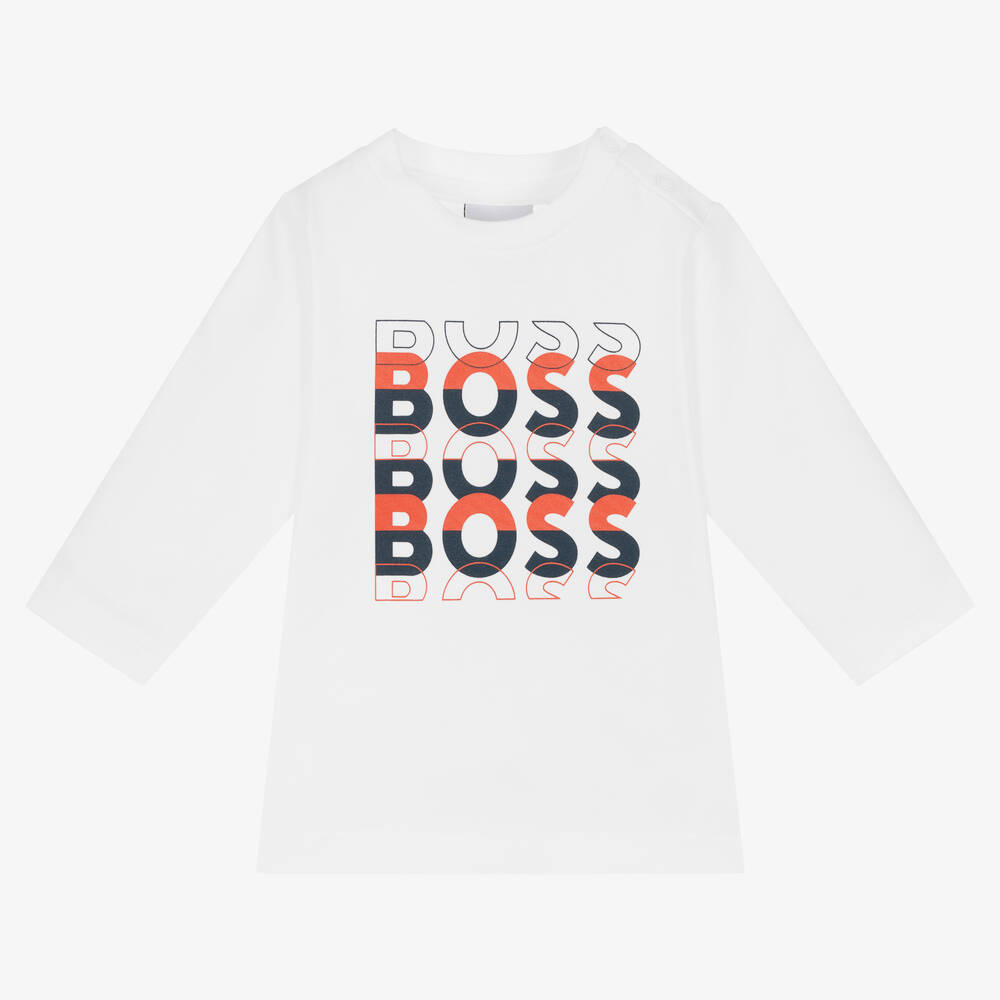 BOSS - Белый топ из хлопкового джерси | Childrensalon