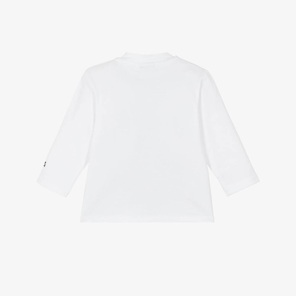 BOSS-Baby Boys White Cotton Jersey Top with Beige Logo | Childrensalon Outlet