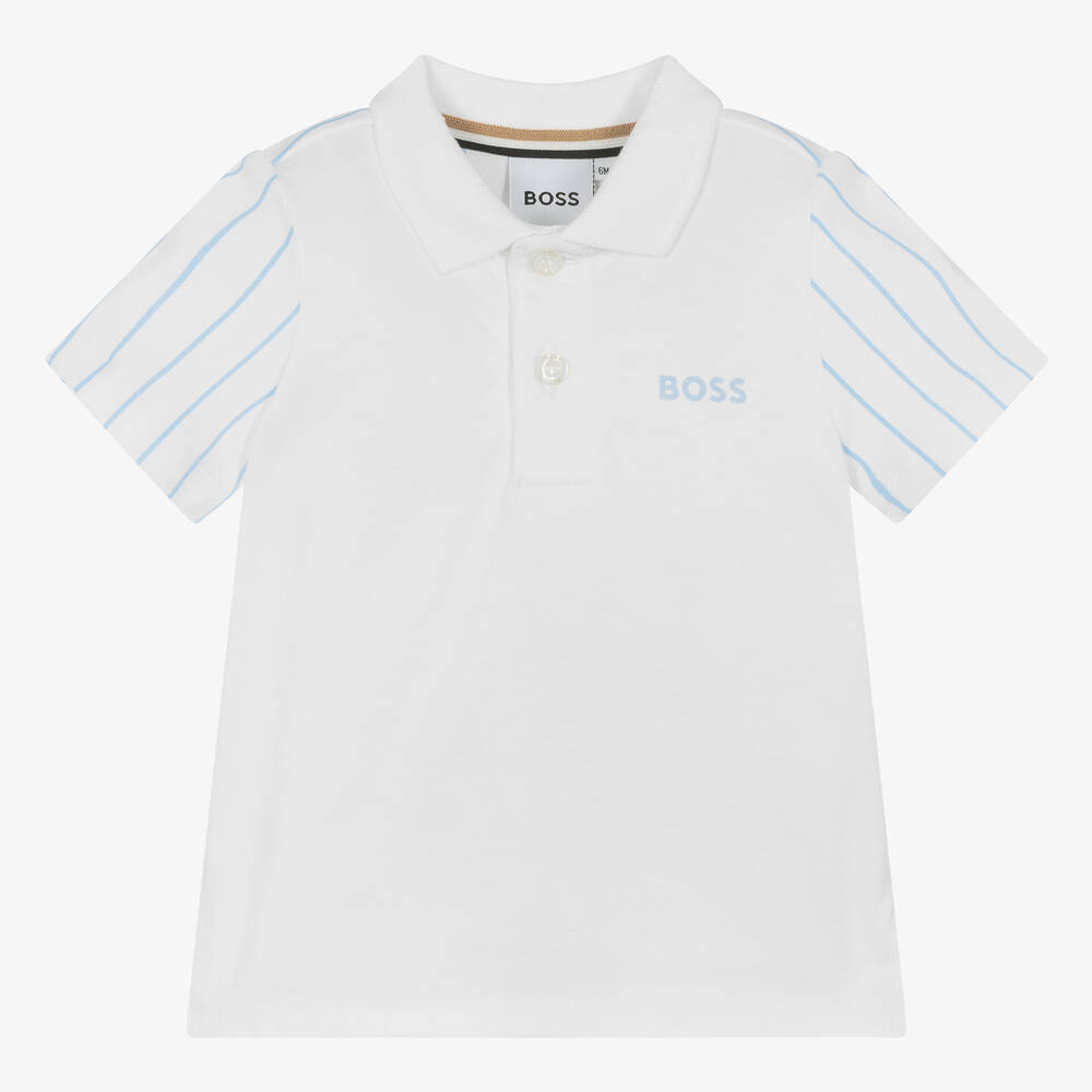 BOSS Baby Boys White Cotton Polo Shirt Childrensalon Outlet