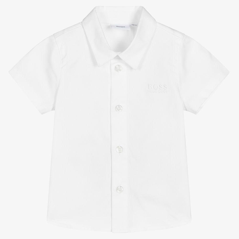 BOSS - قميص أطفال ولادي قطن لون أبيض | Childrensalon