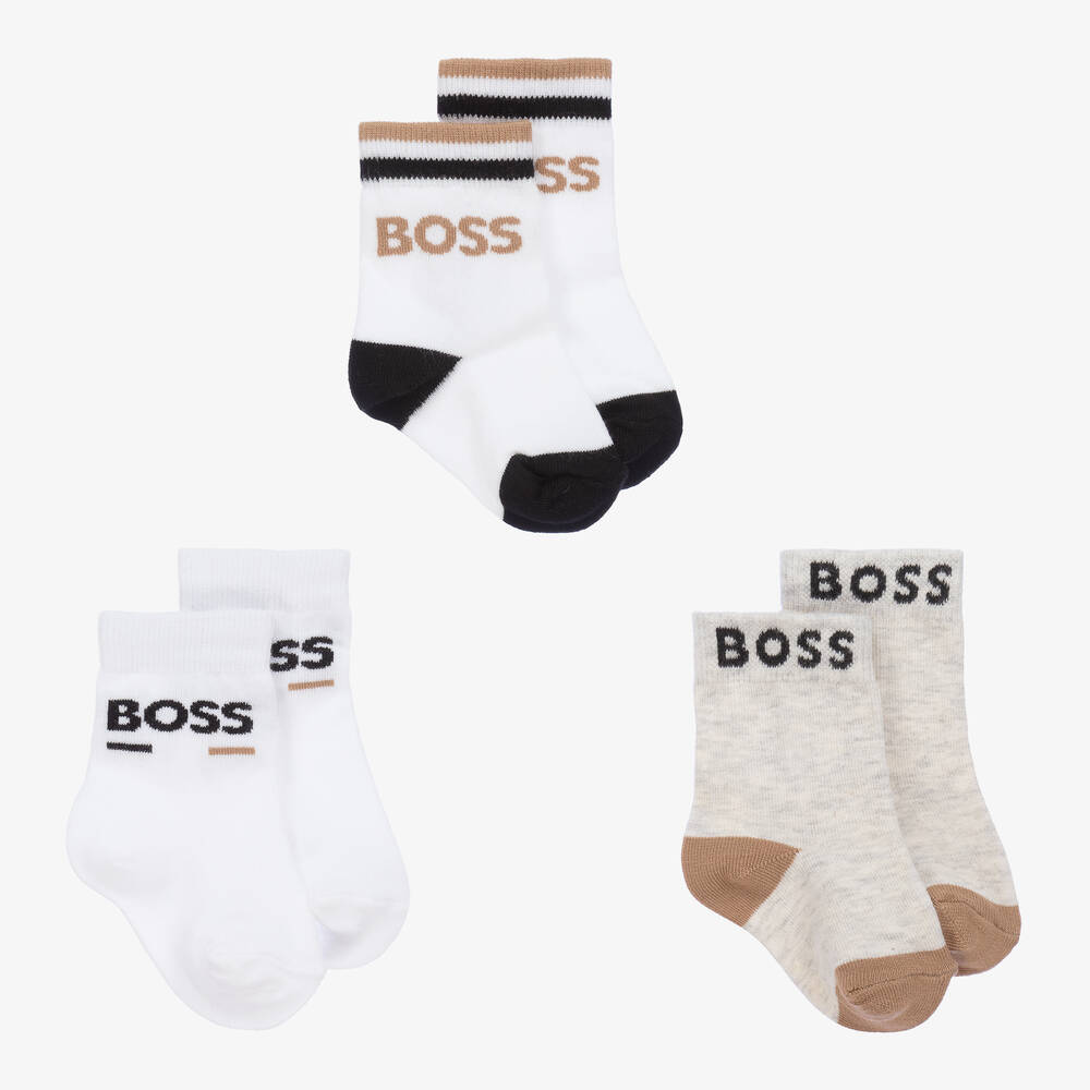 BOSS-Baby Boys White & Cotton Socks (3 Pack) | Childrensalon Outlet