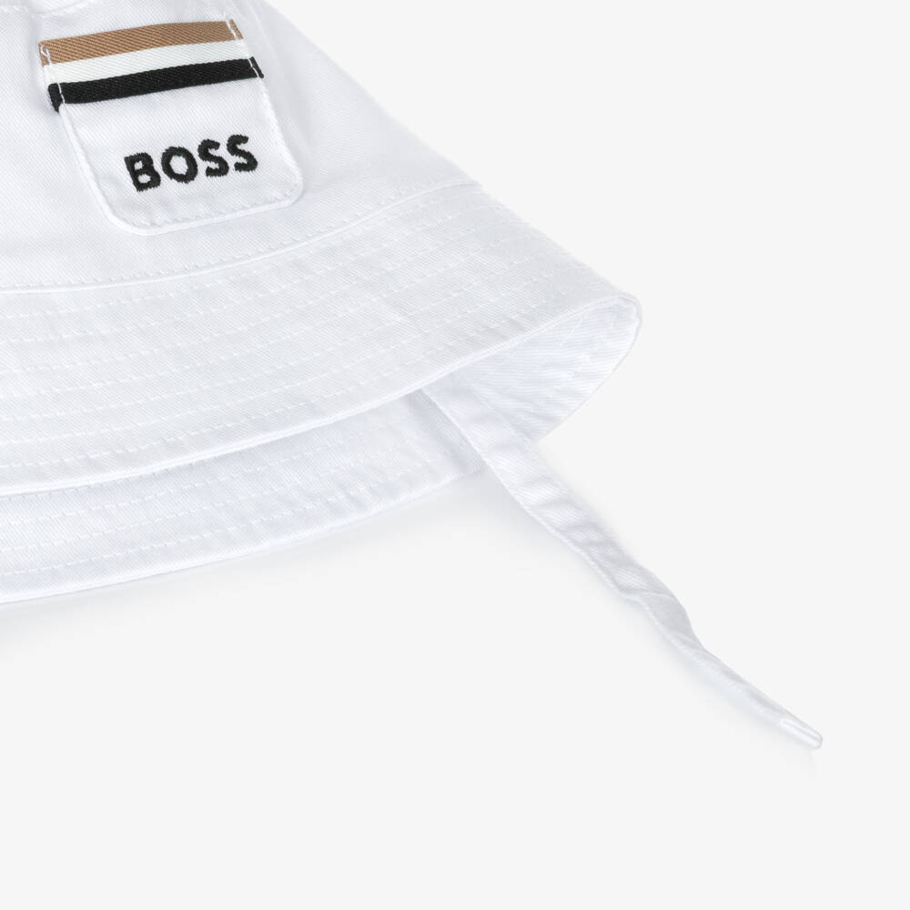 BOSS-Baby Boys White Cotton Twill Sun Hat | Childrensalon Outlet