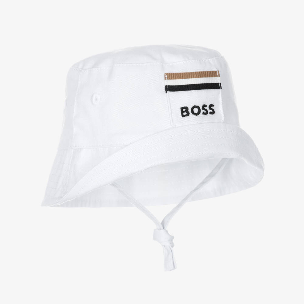 BOSS-Baby Boys White Cotton Twill Sun Hat | Childrensalon Outlet