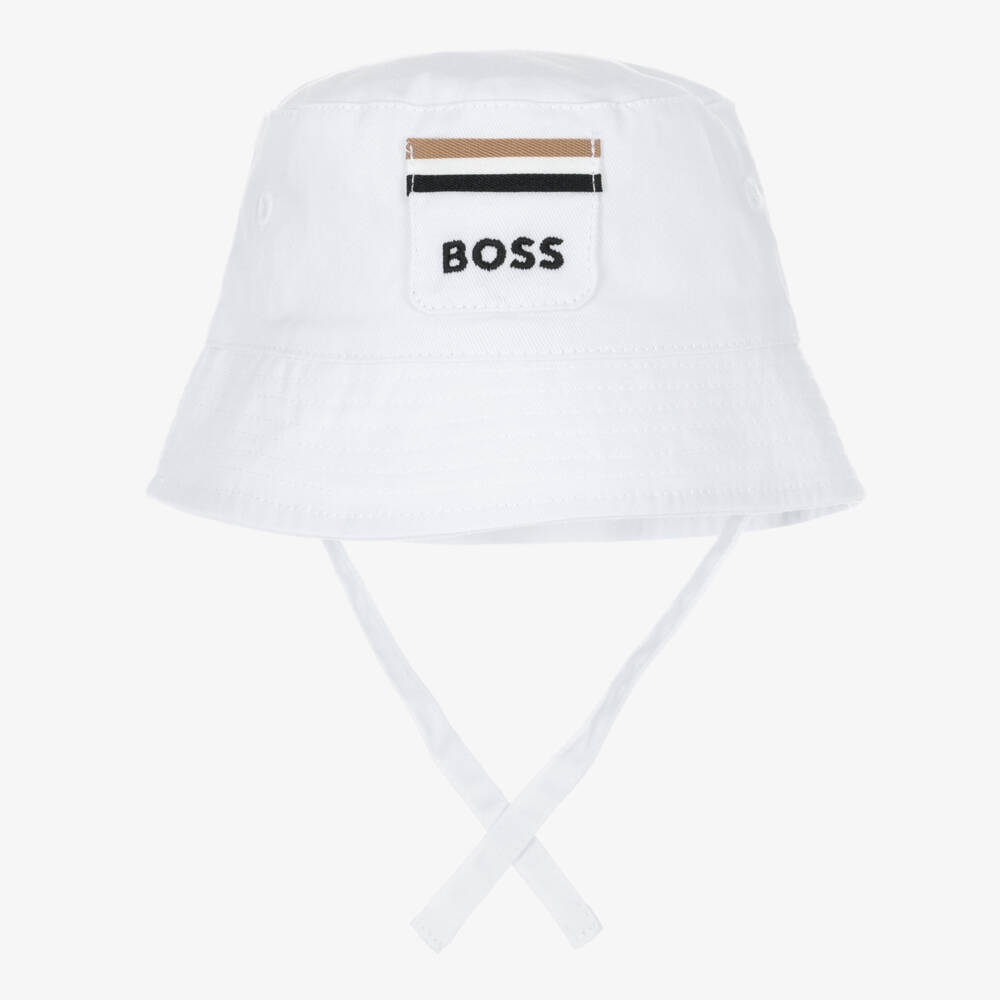 BOSS-Baby Boys White Cotton Twill Sun Hat | Childrensalon Outlet