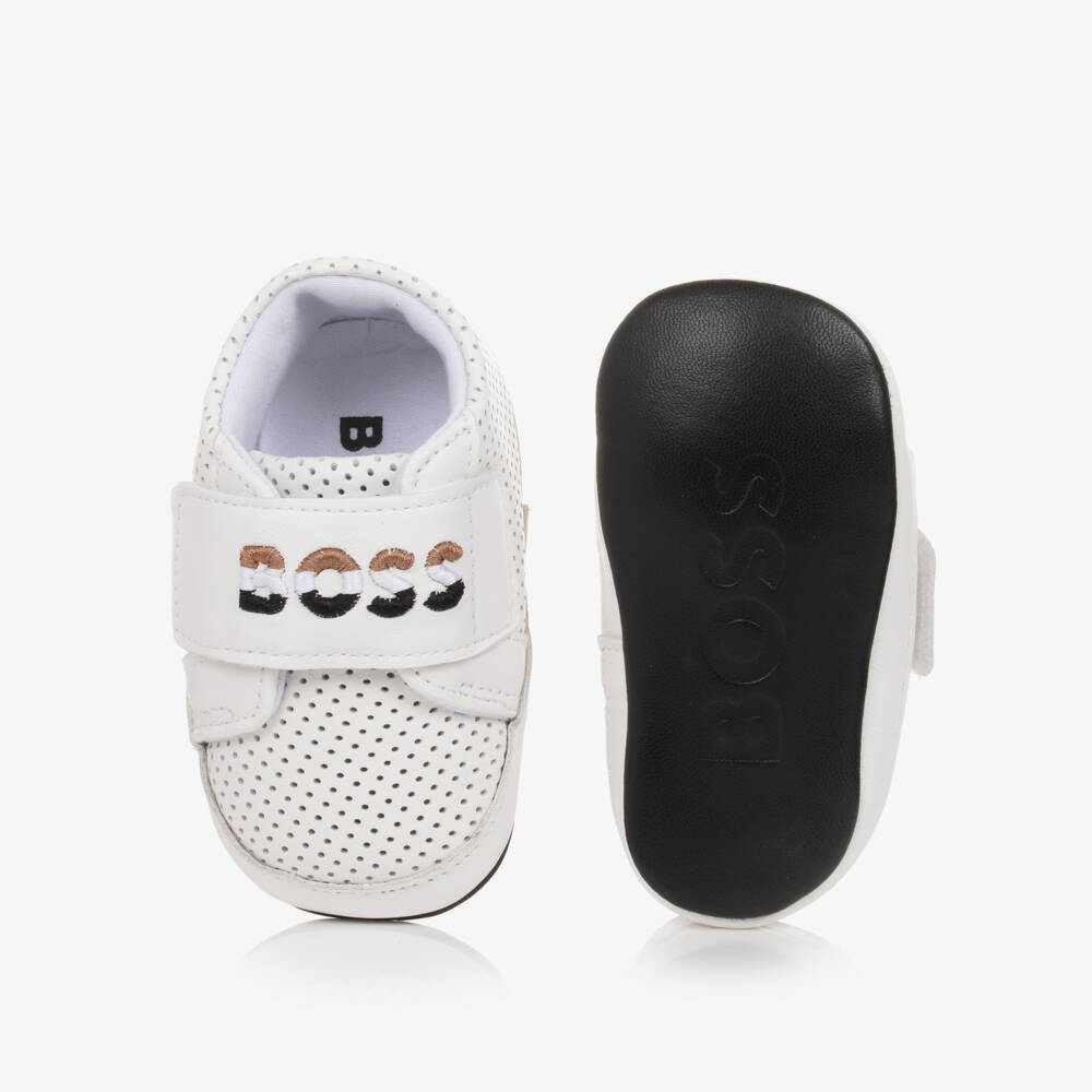 BOSS-Baby Boys White Leather Pre-Walker Shoes | Childrensalon Outlet