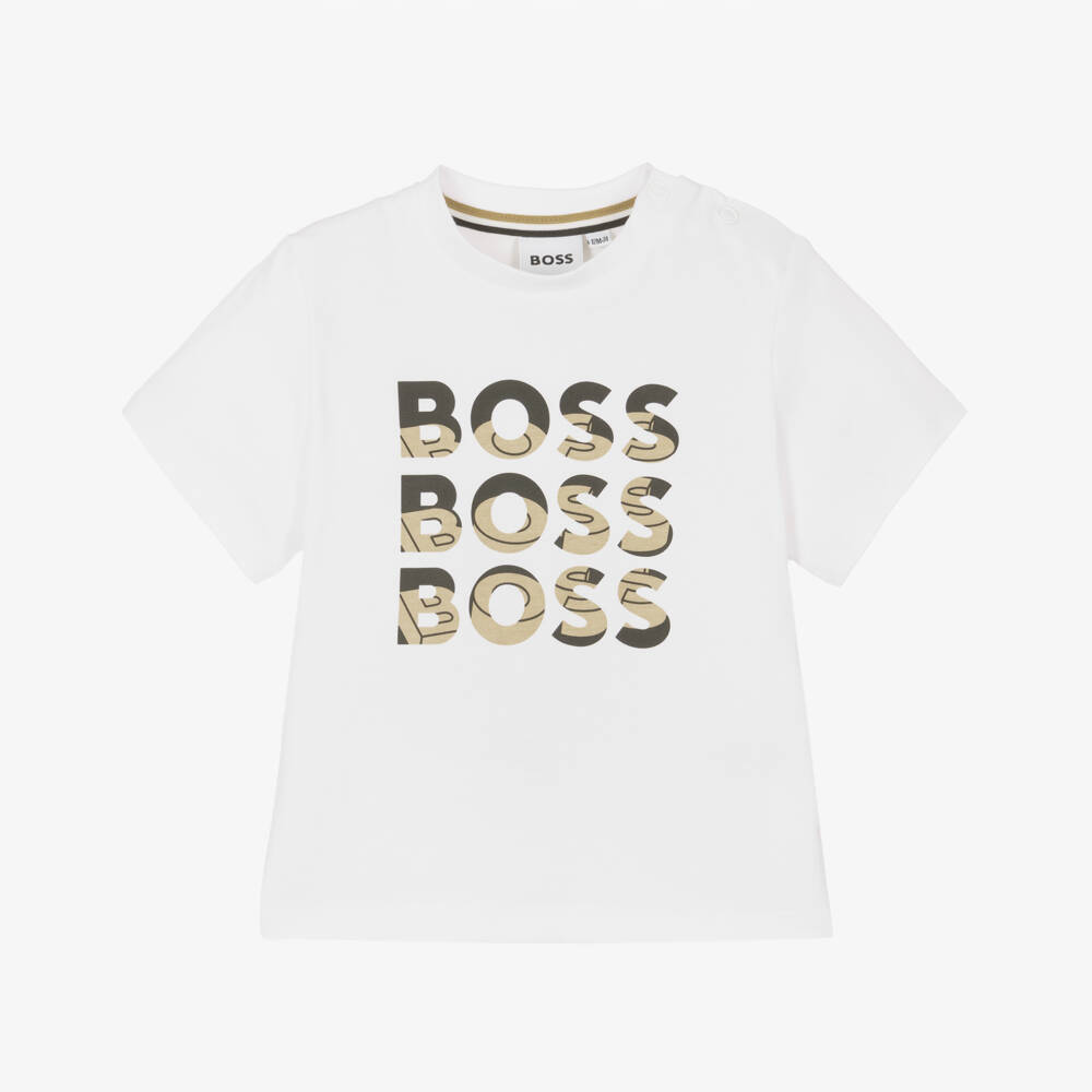 BOSS-Baby Boys White Logo Print Tee | Childrensalon Outlet