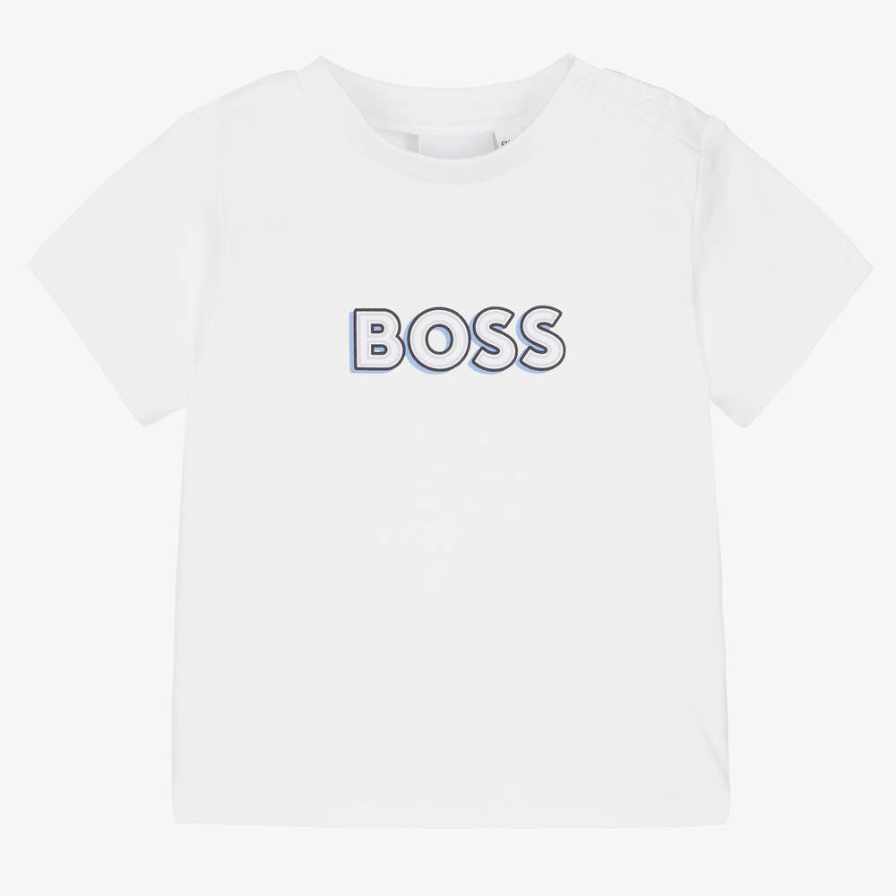 BOSS - Baby Boys White Logo T-Shirt | Childrensalon