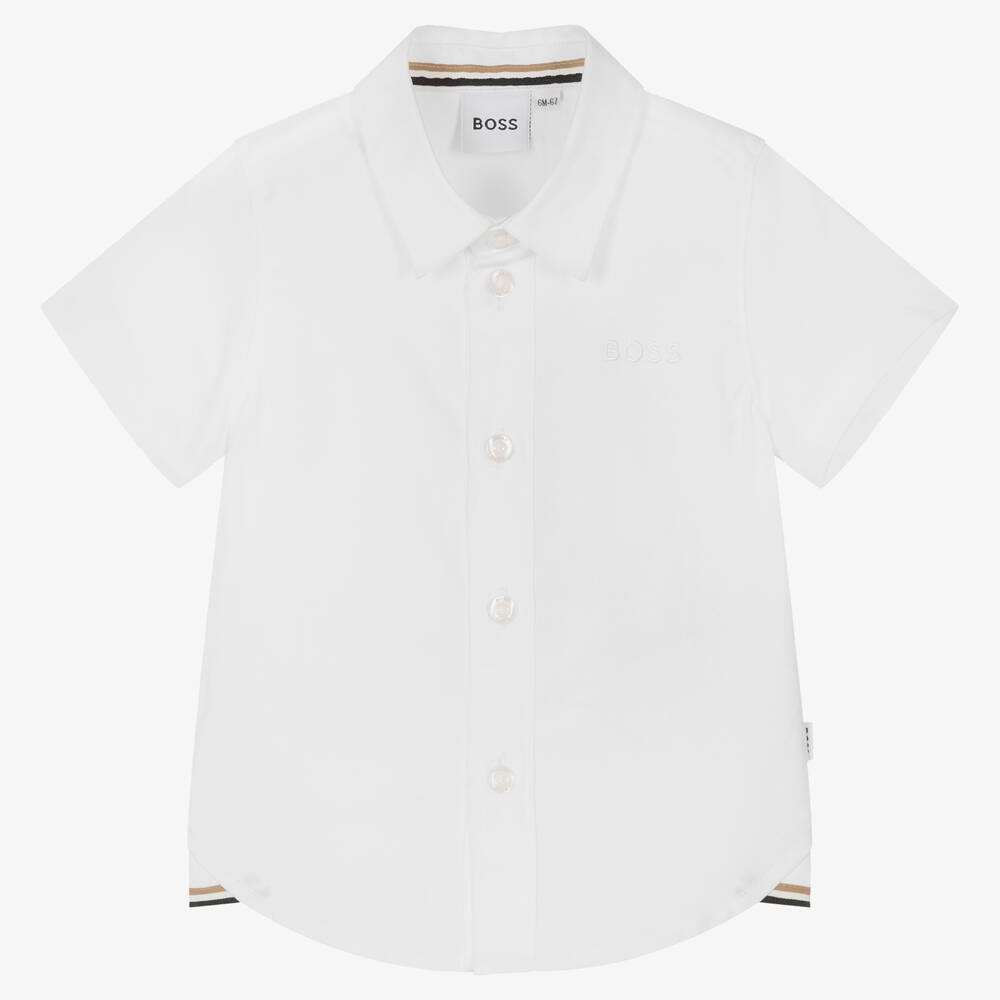 BOSS - Chemise Oxford en coton blanc bébé | Childrensalon