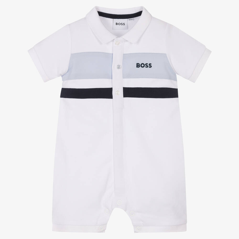 BOSS - Baby Boys White Piqué Cotton Shortie | Childrensalon
