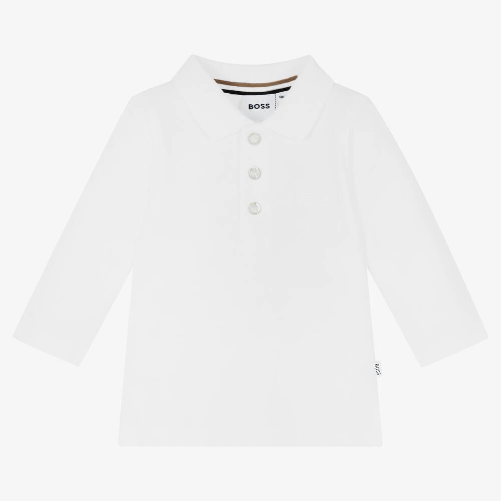 BOSS - Baby Boys White Polo Shirt | Childrensalon