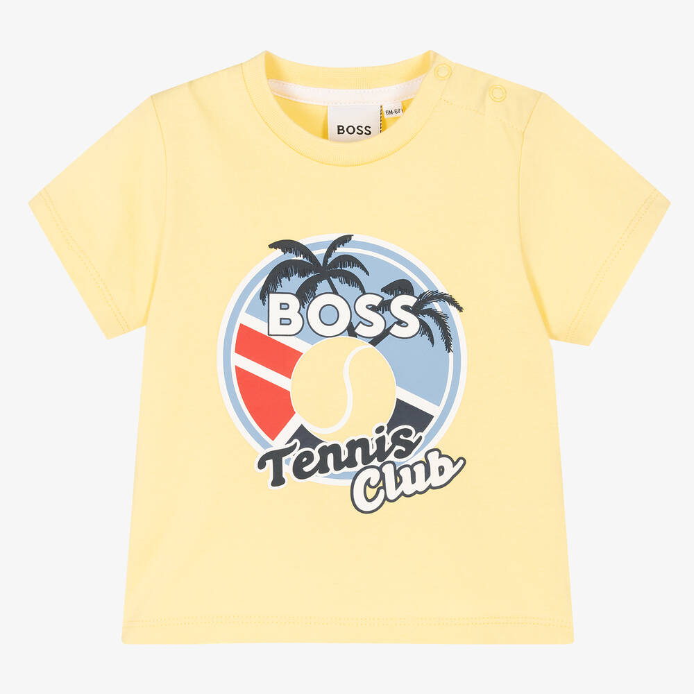 BOSS - Baby Boys Yellow Cotton Logo T-Shirt | Childrensalon