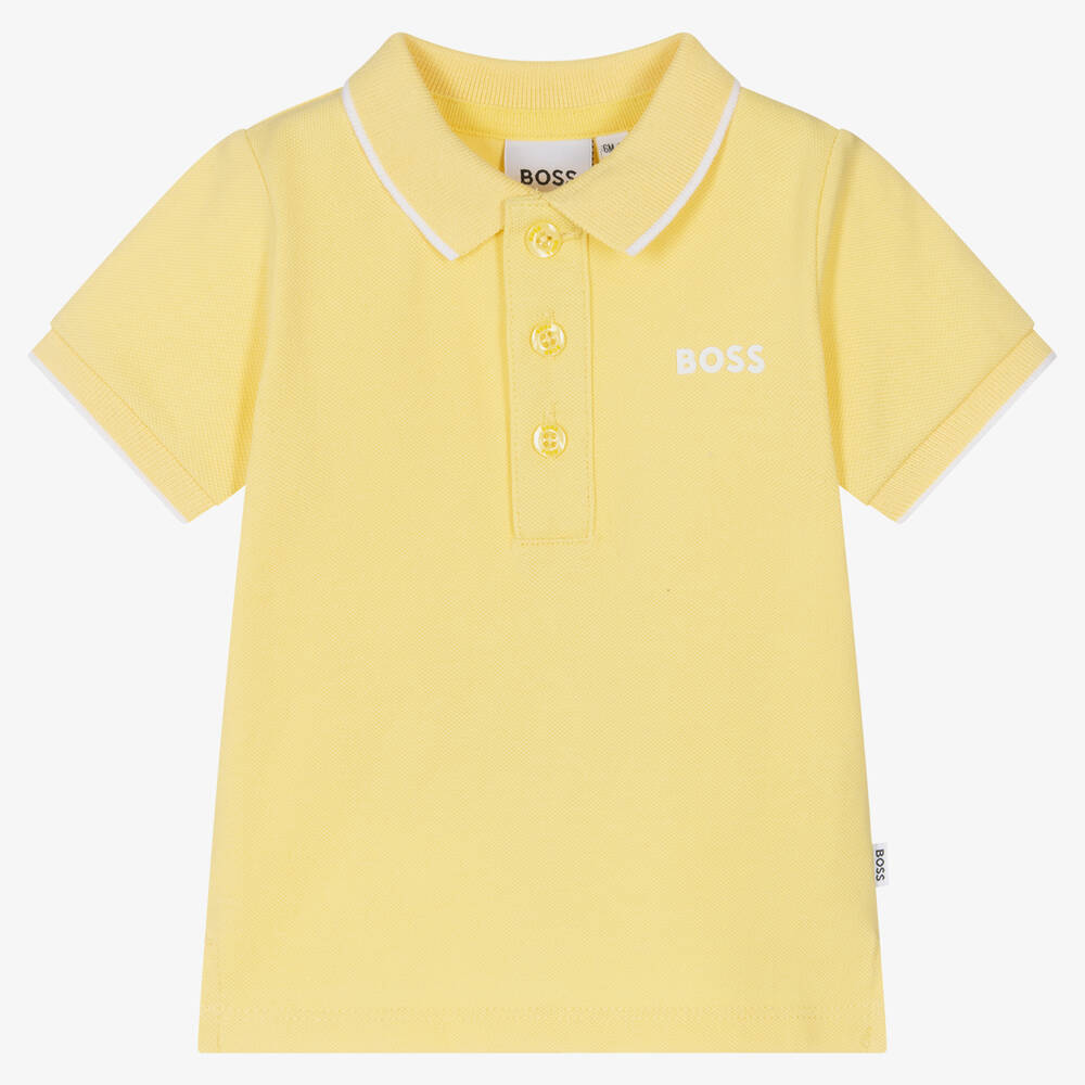 BOSS - Baby Boys Yellow Logo Polo Shirt | Childrensalon