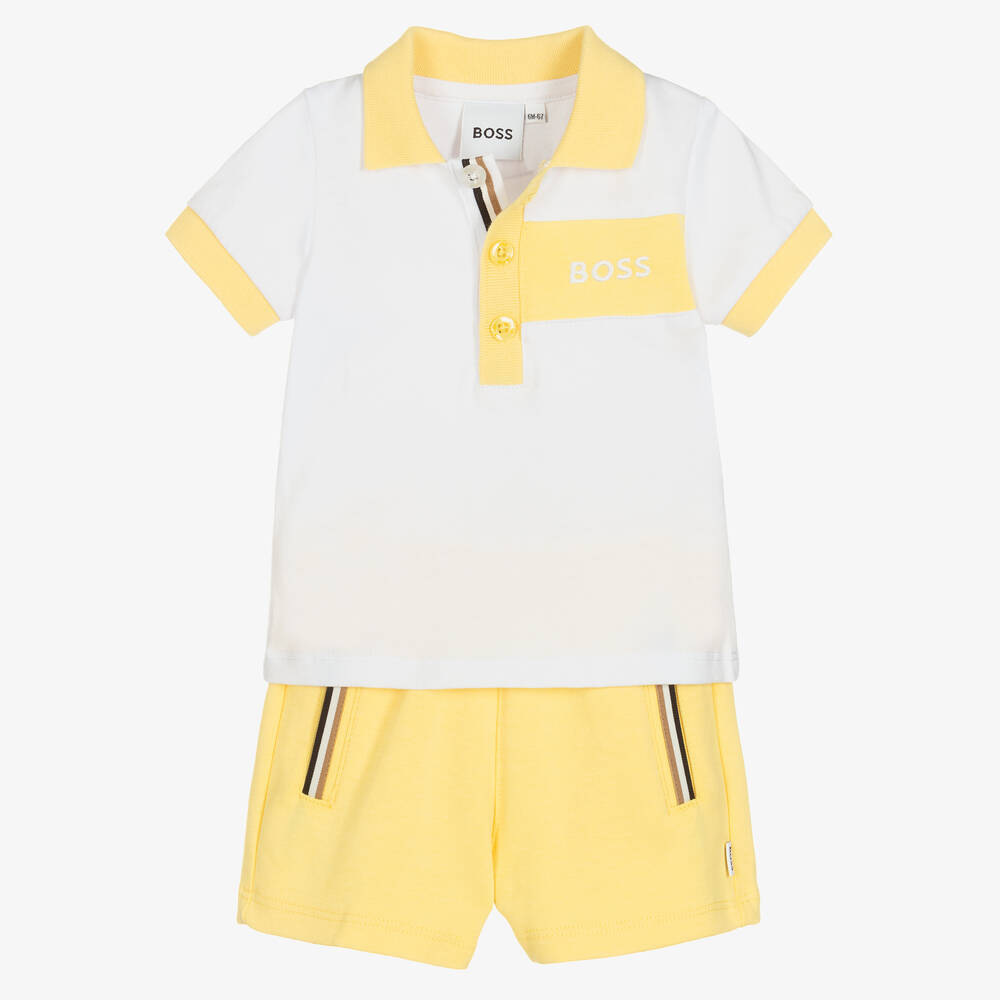 BOSS - Baby Boys Yellow Logo Shorts Set | Childrensalon
