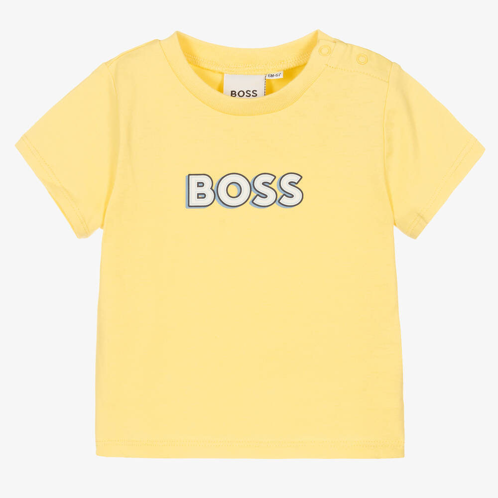 BOSS - Baby Boys Yellow Logo T-Shirt | Childrensalon