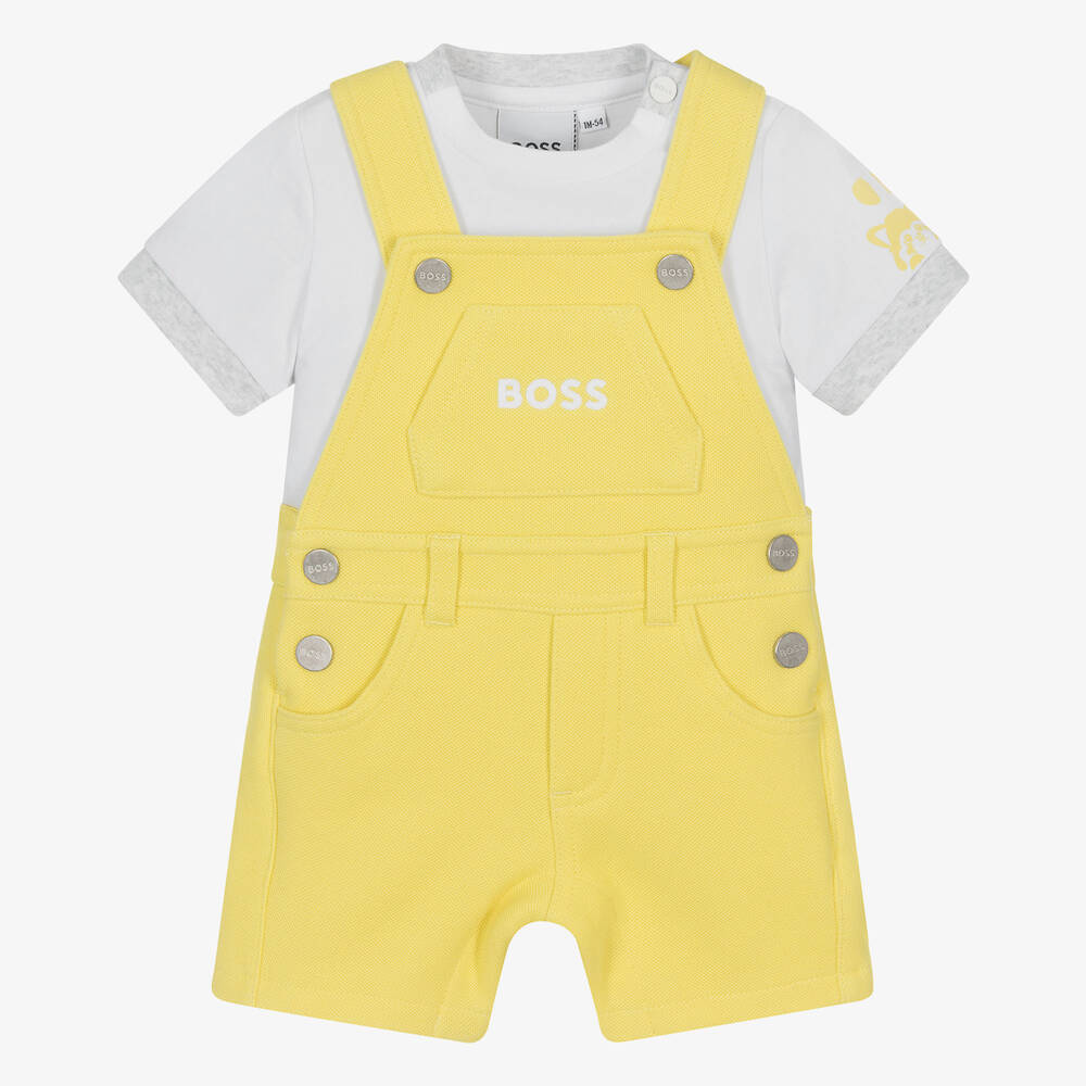 BOSS-Baby Boys Yellow & White Dungaree Set | Childrensalon Outlet