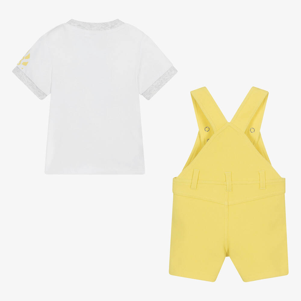 BOSS-طقم دانغريز قطن جيرسي لون أصفر وأبيض للمواليد | Childrensalon Outlet