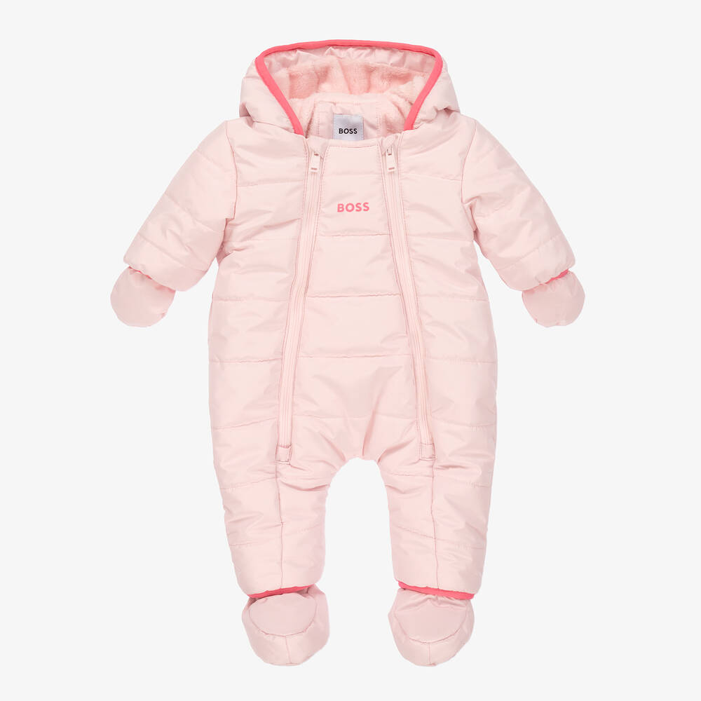 BOSS - Baby Girls Pink Logo Snowsuit | Childrensalon