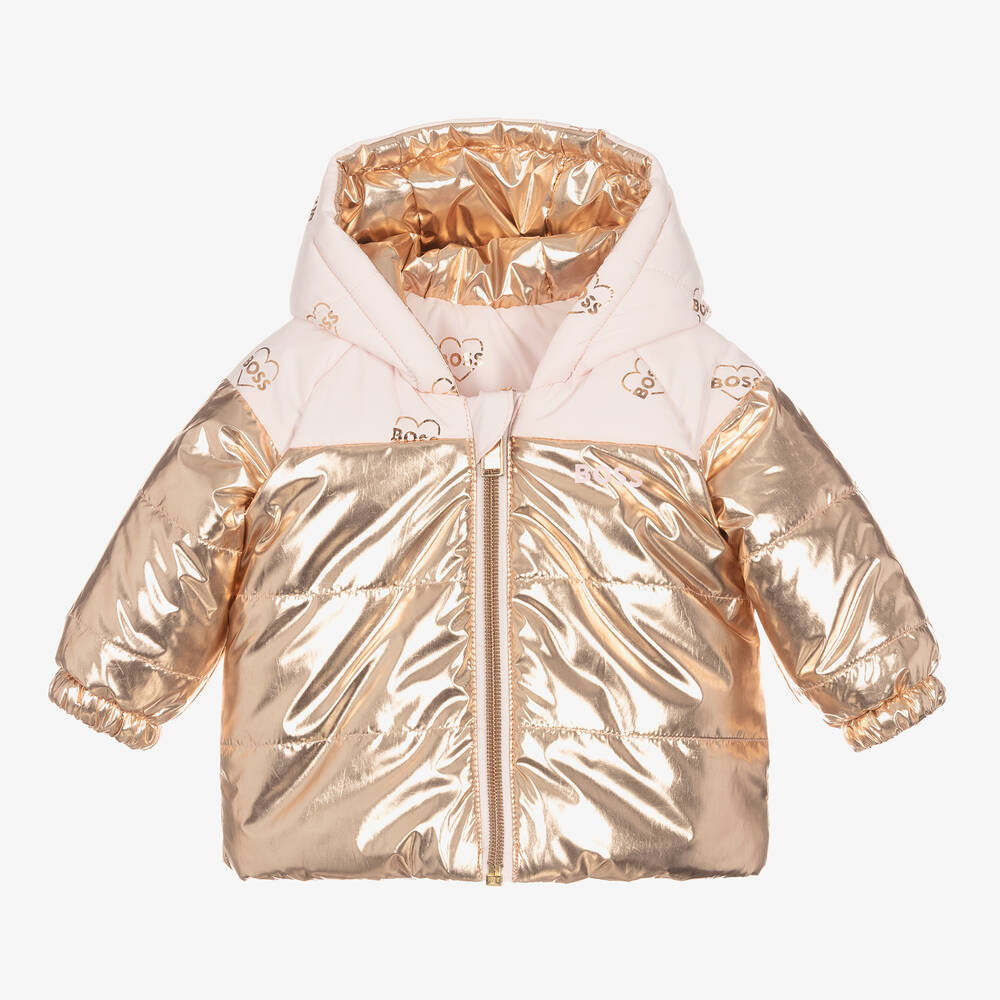 BOSS - Розово-золотистая двусторонняя куртка для малышек | Childrensalon