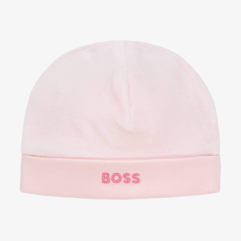 BOSS - Bonnet rose en velours bébé fille | Childrensalon