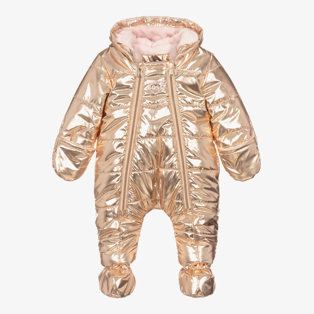 BOSS - Baby Girls Rose Gold Padded Snowsuit  | Childrensalon